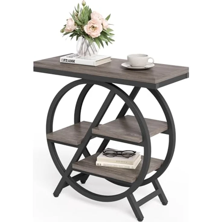 LITTLE TREE Beistelltisch, schmaler Beistelltisch mit 4 Ebenen großem Stauraum, moderner Nachttisch für Wohnzimmer, Homeoffice, Schlafzimmer, Grau – Bild 2