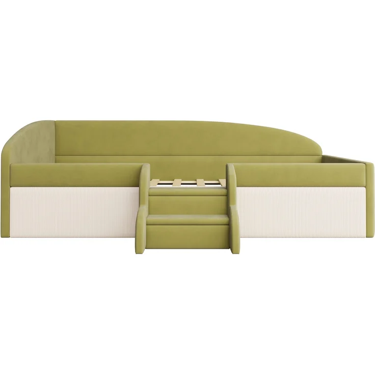 Kinderbett 90×190 cm mit Samt,Colorblock-Design,Schutzgitter & rutschfesten Stufen,gepolstertes Juniorbett,Dunkelgrün & Cremeweiß – Bild 9