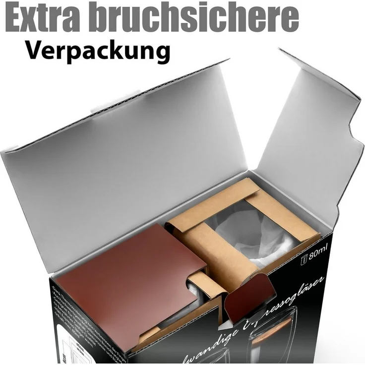 BigDean 6 Stück doppelwandige Espresso Gläser 80 ml in Gastro-Qualität - Espressogläser Espresso Glas Espressotassen Glas Set in Geschenkverpackung – Bild 3
