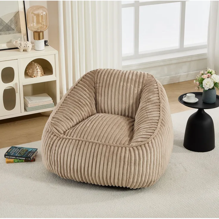 Sitzsack 98×92×73 cm aus Cord mit weicher Schaumstofffüllung – Camel und Braun