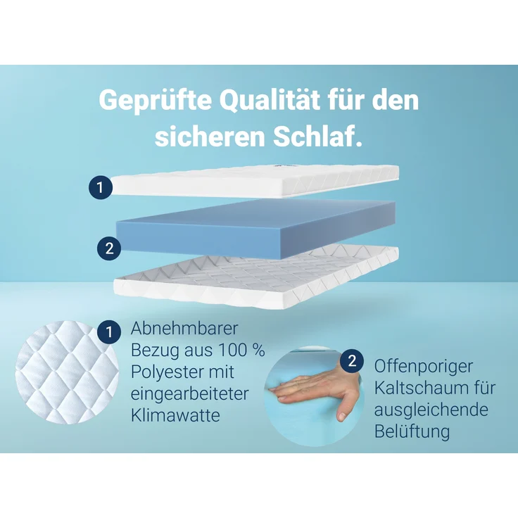 Betten-ABC Kidz – Kinder- und Jugendmatratze mit waschbarem Bezug, Gesamthöhe ca. 14 cm, Größe: 80x160 – Bild 4