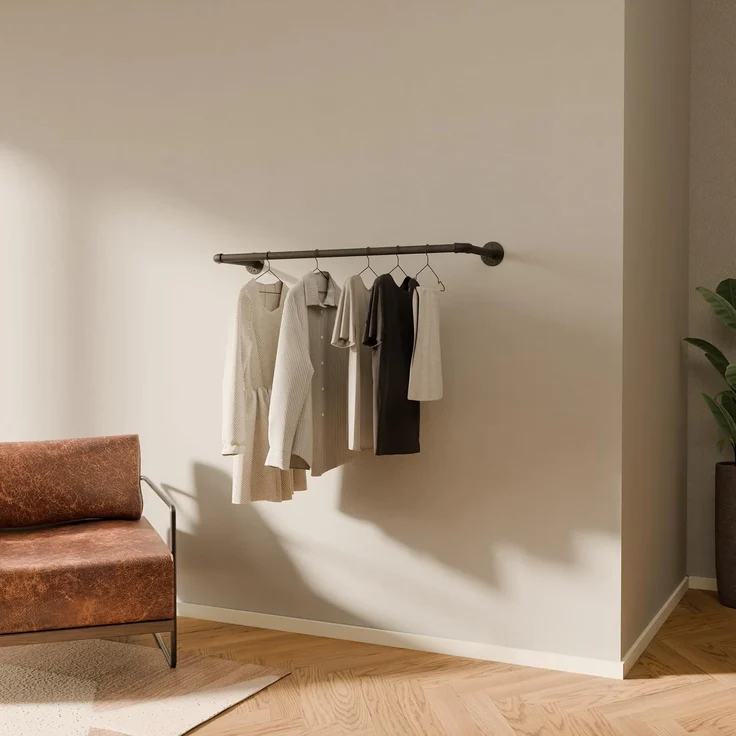 pamo. design Kleiderstange FINN Kleiderständer Garderobenstange für Jacken, Mäntel & Kleidung (Set, 1), schwarze Kleiderstange zur Wandmontage im industrial Design – Bild 1