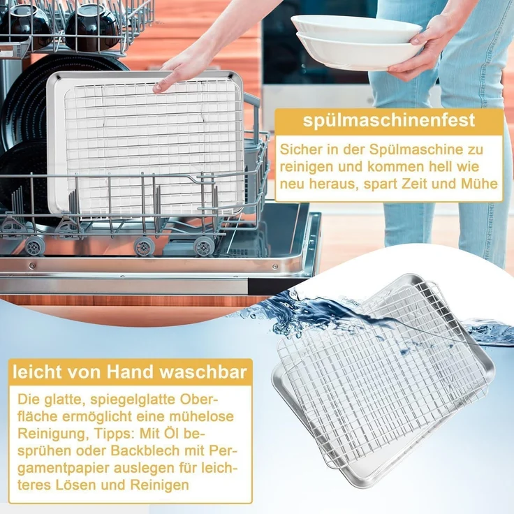 Onader Backblech Abkühlgitter Edelstahl Rechteckig Backform Ofenblech – Bild 6