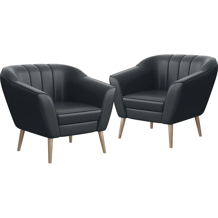 MEBLINI Sessel-Set KAIA 1+1 - Dunkelgrau Kunstleder - für Wohnzimmer - Mini Lounge für zwei Personen - Sitzgarnitur - Polstergarnitur – Bild 1