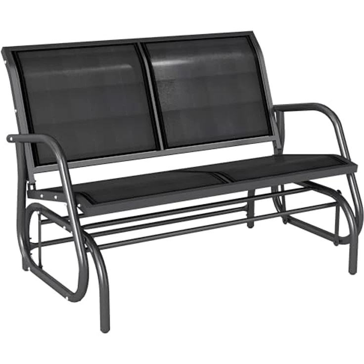 Outsunny Schaukelstuhl 2-Sitzer Gartenbank Gartenschaukel Sitzbank Parkbank Metall Gartenmöbel Schwarz 120 x 70 x 85 cm – Bild 2