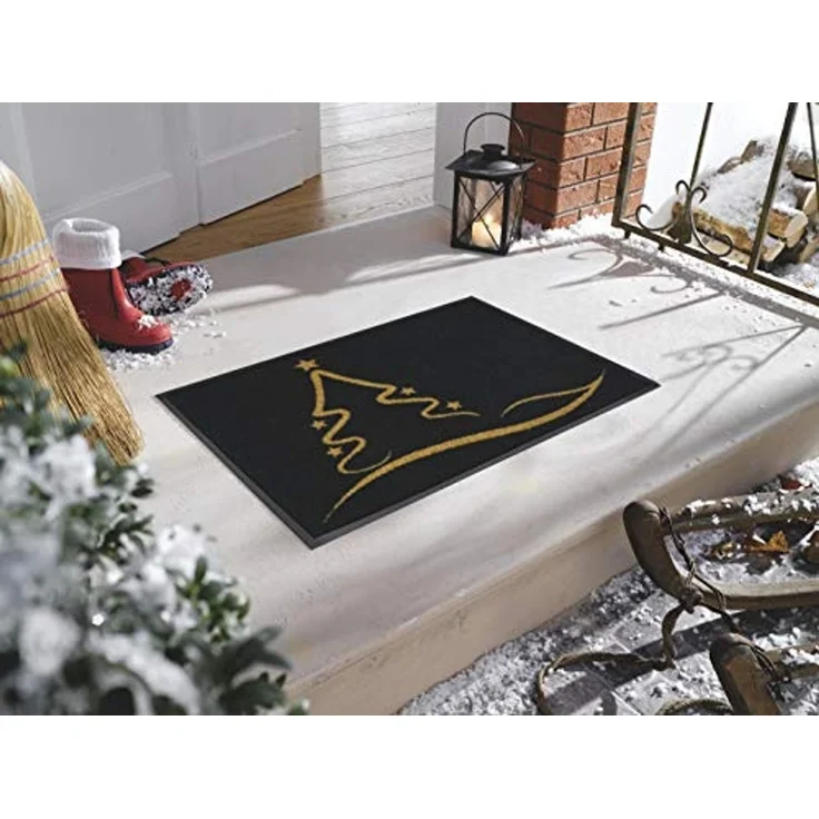 wash+dry by Kleen-Tex Fußmatte Golden Shine, rechteckig, Höhe: 7 mm, Schmutzfangmatte,Motiv Weihnachten Tannenbaum, rutschhemmend, waschbar – Bild 2