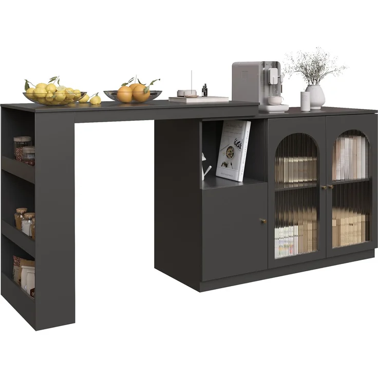 ZUBALIYA Drehbarer Bartisch 120 x 40 cm, mit Stauraum, mit Glastüren, MDF, Schwarz – Bild 22