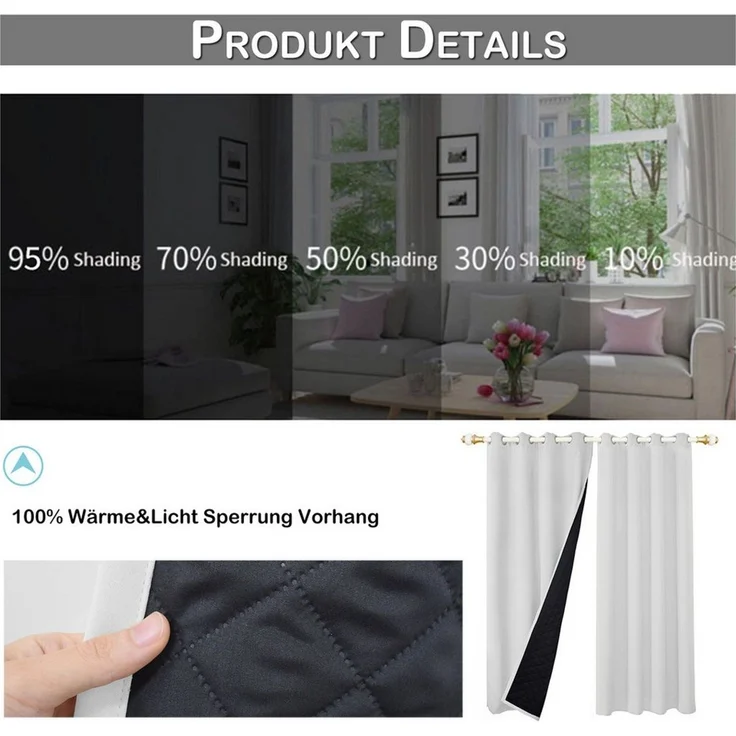 LMaxhome Gardine Thermogardinen,Schlafzimmer Vorhänge Blickdicht,Verdunklungsvorhänge (2 St), Kälteschutz,mit Ösen,für Wohnzimmer Schlafzimmer – Bild 3