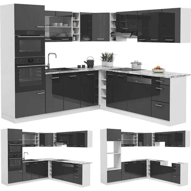 Eckküche R-Line Anthrazit Hochglanz/Weiß 247 x 237 cm ohne Arbeitsplatte Vicco – Bild 6