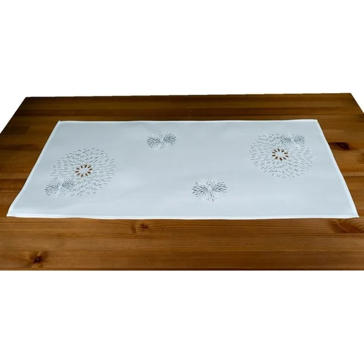heimtexland Tischdecke Deko Tischwäsche Kissen Serie Pusteblume bestickt (Typ887 1-tlg), Tischläufer 40x90 I natürlich edle Leinen-Optik I wollweiß – Bild 4