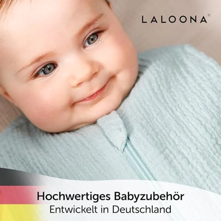 LaLoona Sommer-Schlafsack Musselin/Mull, Mint, 60 cm, atmungsaktiv mit TOG 0,5 und Kinnschutz – Bild 7