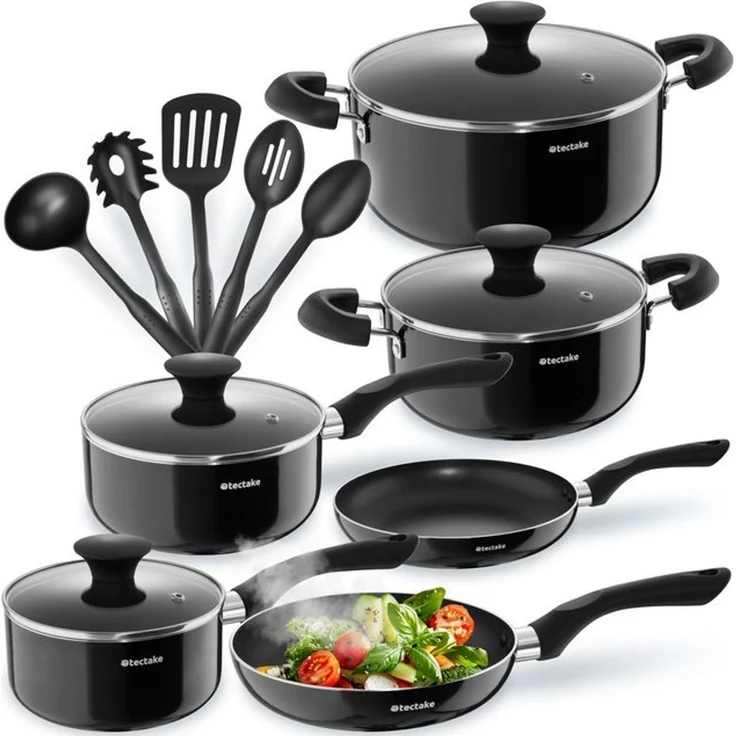 tectake Topf-Set Aluminium Kochtopfset, Aluminium (Komplettset, 15-tlg), 15-teilig – Bild 4