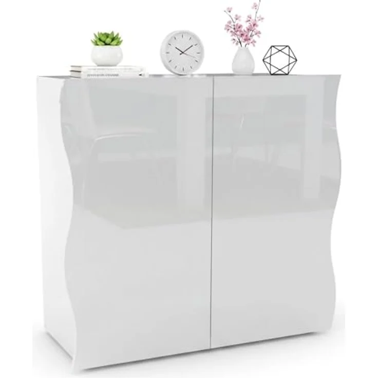 Dmora - Kommode Nicolò, 2-türiges Küchen-Sideboard, Wohnzimmer-Buffet, 100 % Made in Italy, 90 x 40 x 81 cm, glänzendes Weiß, – Bild 4