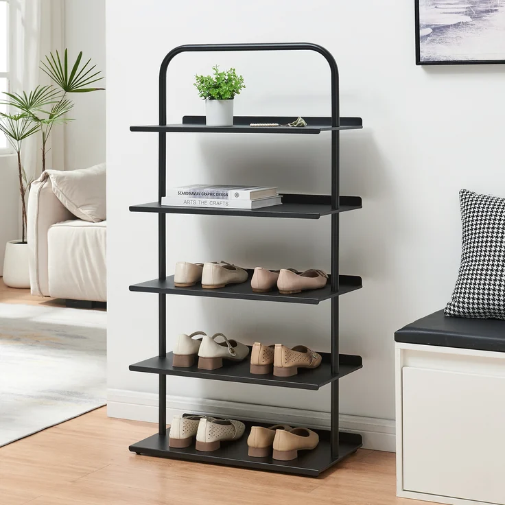 Schuhregal Poytya Stahl 119x60x32 cm Schwarz [en. casa] – Bild 1