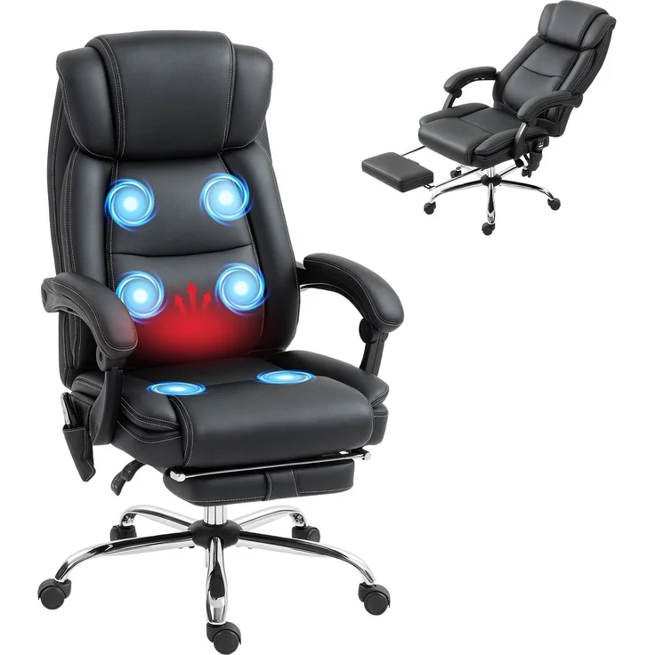 MELAYR, Bürostuhl Ergonomisch mit Massagefunktion Schreibtischstuhl mit Fußstütze, Kunstleder Schwarz, 72 x 67 x 119 cm – Bild 1