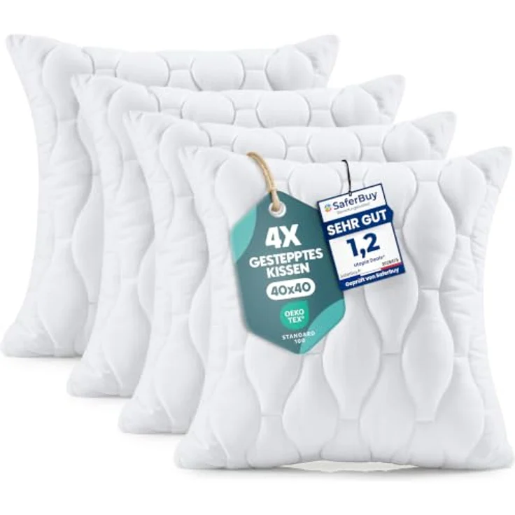 Utopia Bedding Kopfkissen 40x40 cm, 4er Set mit weicher silikonisierter Faserfüllung für Bett und Dekoration – Bild 1