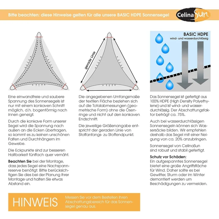 CelinaSun Sonnensegel HDPE BASIC Sonnenschutz atmungsaktiv Quadrat 2x2 m cremeweiß – Bild 3