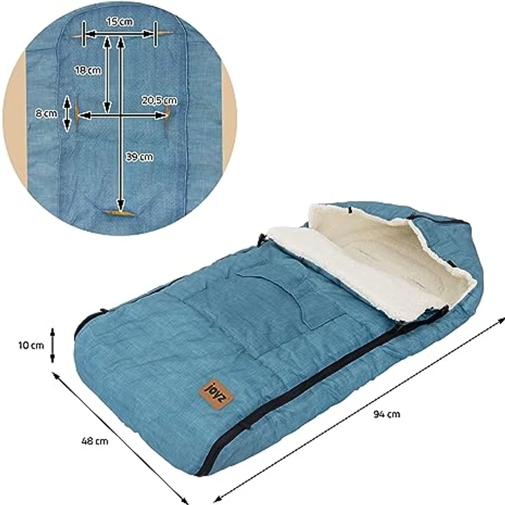 Joyz Fußsack Babyfußsack aus Fleece mit Reißverschluss Winterfußsack, Babyschlafsack Blau bei 40°C waschbar 94x48x10cm inkl. Tasche – Bild 8
