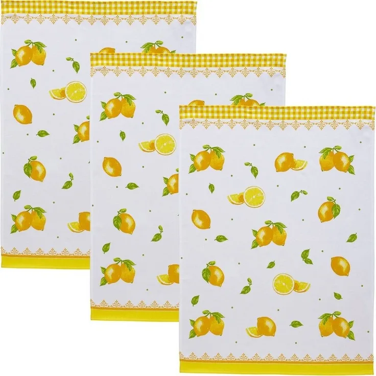 Erwin Müller Geschirrtuch Geschirrtuch "Zitrone" 3er-Pack, Baumwolle Motiv