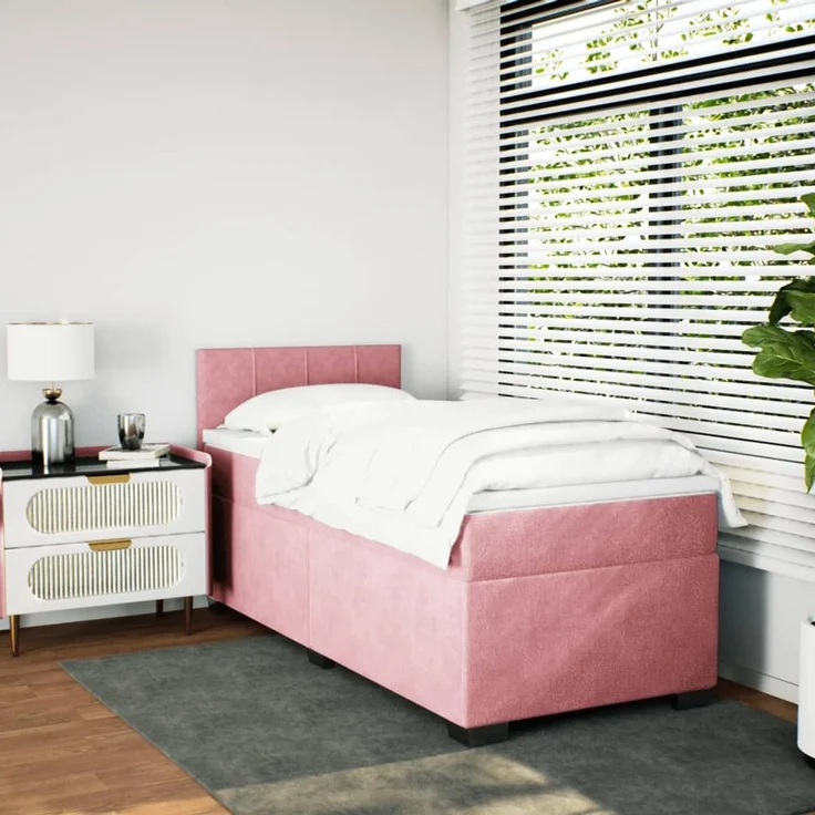 vidaXL Boxspringbett mit Matratze Rosa 100x200 cm Samt 3286239 – Bild 3