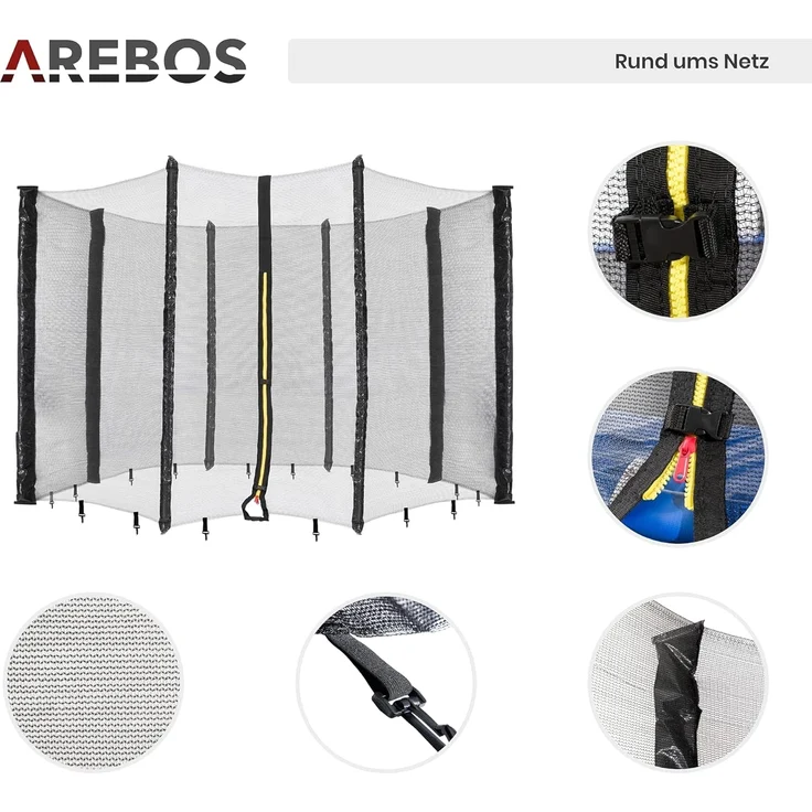 Arebos Trampolinnetz + Randabdeckung 244, 305, 366, 396, 430, 460 und 490 cm (Set, Randabdeckung + Netz 244 cm), 244 cm – Bild 5