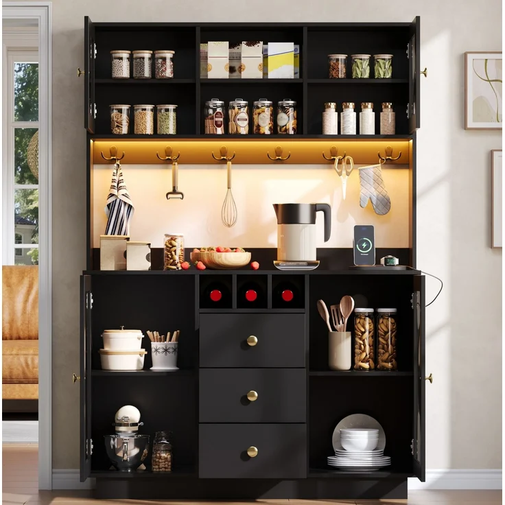 Küchenschrank 120 x 40 x 170 cm in Schwarz mit RGB-LED-Beleuchtung und Schubladen – Bild 2