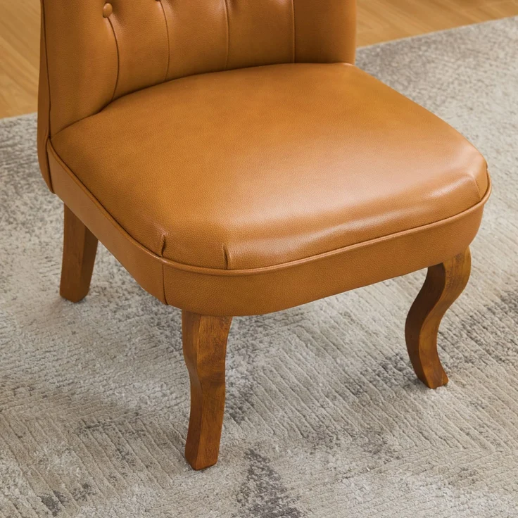 Echtleder Sessel,Loungesessel Wohnzimmer,Kautschukholz Massivholz,Einzelstuhl,Pull-Point Knöpfe, Esszimmerstuhl,bis 150 kg,Hellbraun – Bild 7