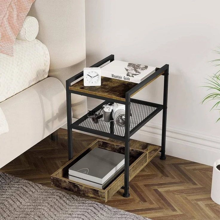 Woltu Couchtisch (1-St), mit Rollen, 3 Ablagen 1 abnehmbares Tablett – Bild 3