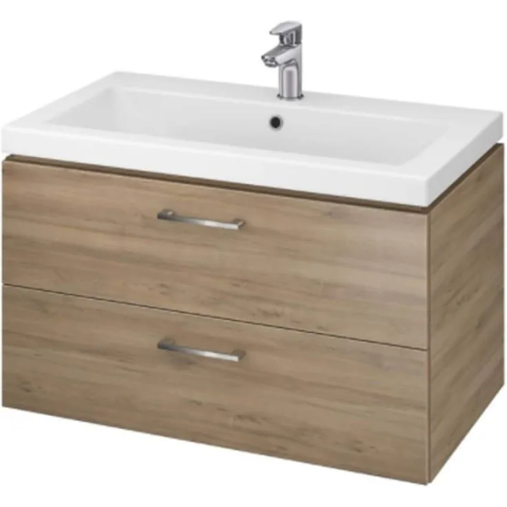 Badmöbel Waschbecken mit Unterschrank 80cm 2 Schubladen Nussbaum Lara