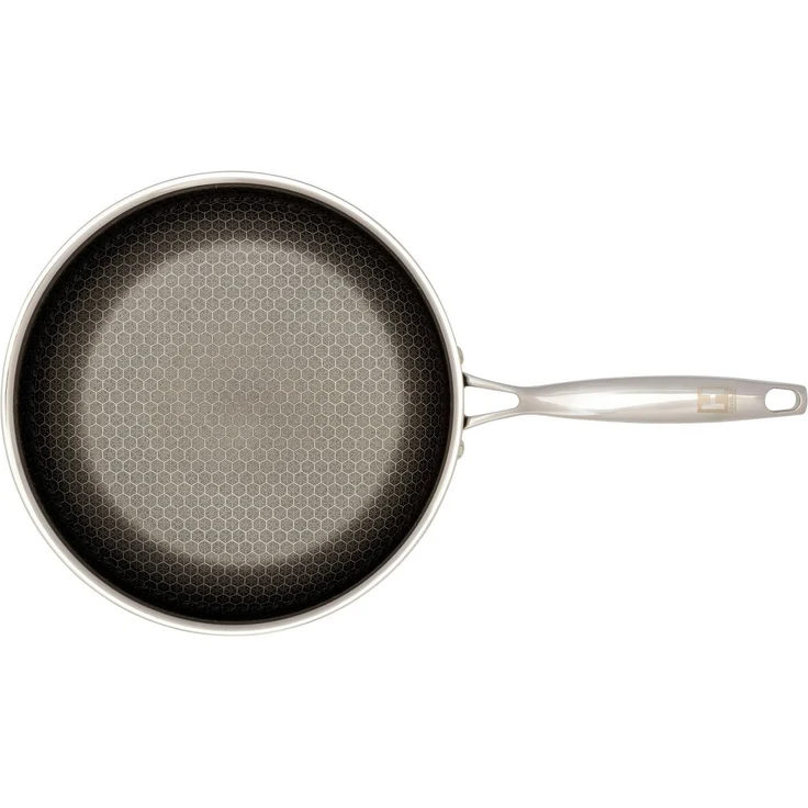 HENSSLERS Pfannen-Set, Edelstahl (Set, 3-tlg, 1x Bratpfanne Ø 20 cm, 1x Bratpfanne Ø 24 cm, 1x Bratpfanne Ø 28 cm), 3-Schicht Material, Wabenstruktur und Antihaftbeschichtung, Induktion – Bild 2