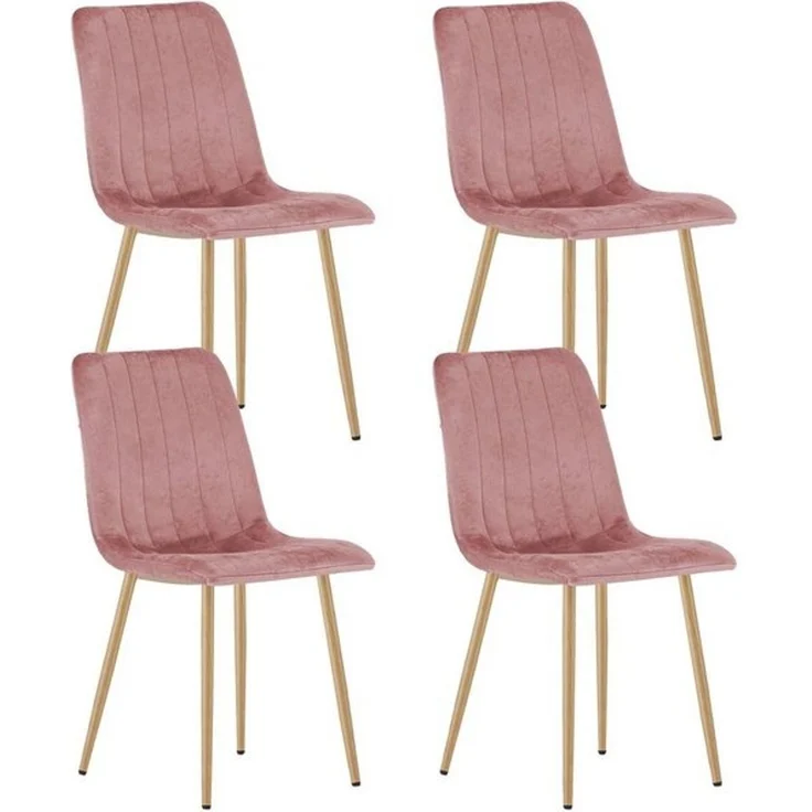 Home Collective Esszimmerstuhl 1er, 2er, 4er Set Polsterstuhl Stuhl Wohnzimmerstuhl (Stuhl Bequemes und strapazierfähiges Design, 90 cm Höhe, 120 kg Belastbarkeit, 4 St), mit rosa Samtsitz und holzfarbenen Beinen 4er Set – Bild 4
