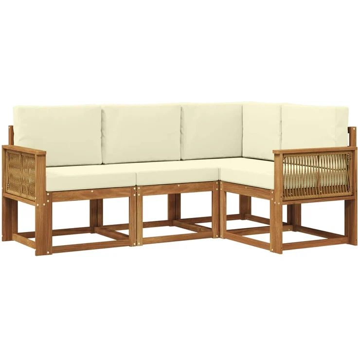 vidaXL Outdoor-Sofagarnitur 4 stk. Natur und Creme Polyester – Bild 2