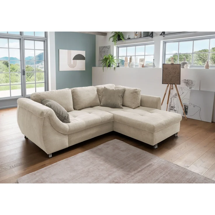 Polsterecke >Allin< Bettfunktion, beige / grau-braun, Cord - 250x66x190cm (BxHxT) – Bild 1