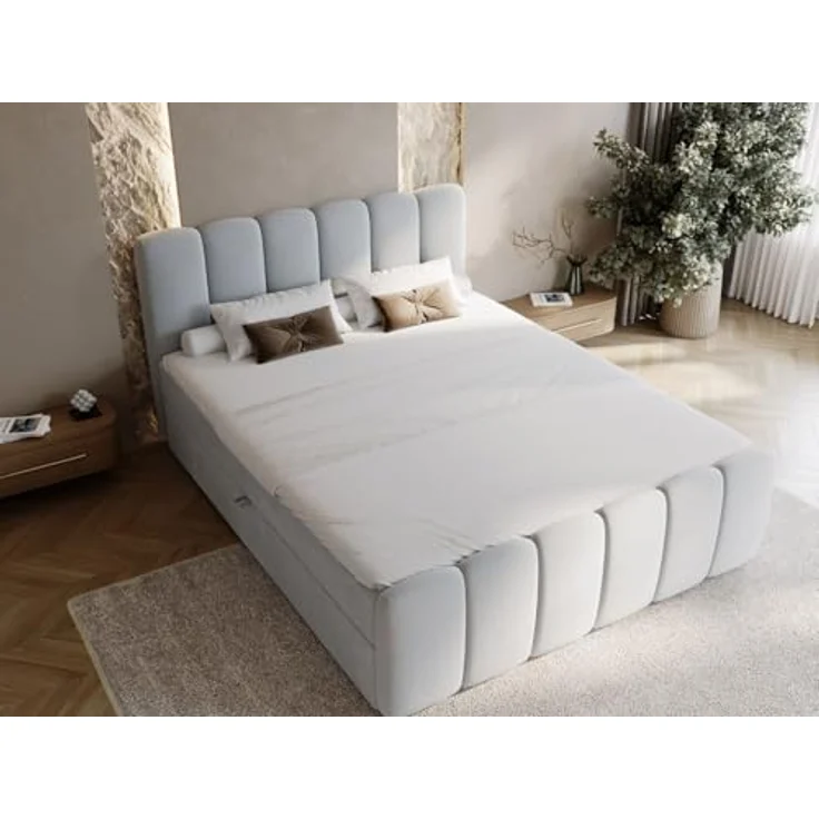GrainGold Boxspringbett mit Bettkästen CLOUD, Modern Bett mit Kopfteil, 180x200 cm, Grau (1x Bett + 1x Topper) – Bild 4