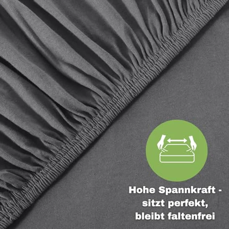 leevitex® Spannbettlaken 140x200cm - 160x200cm, 100% Jersey Baumwolle, für Matratzenhöhe bis 25 cm, Öko-Tex, anthrazit – Bild 2