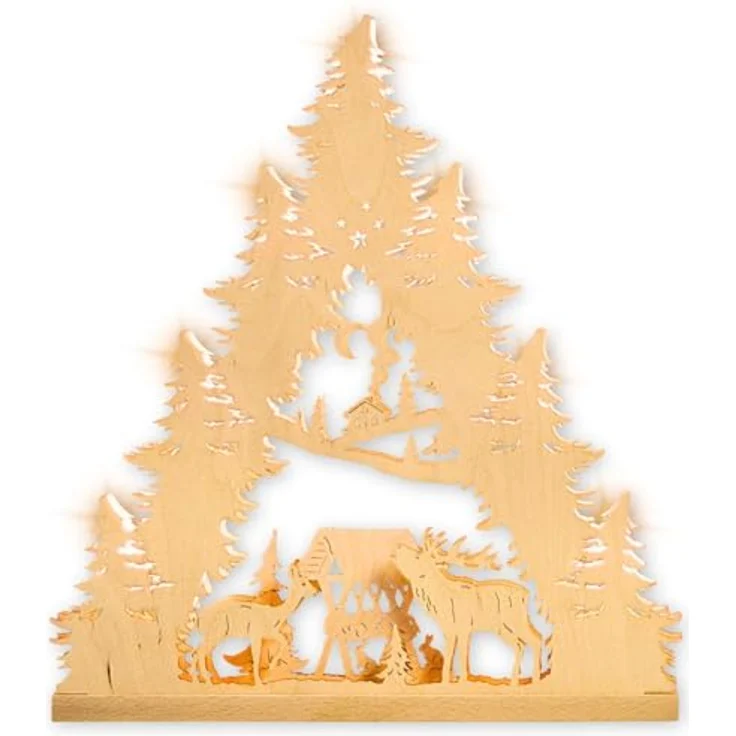 Weigla Lichterbogen Hirschfamilie, Lichterspitze aus Holz, NATUR, Made in Germany (1-tlg), Erzgebirge garantiert, Weihnachtsdeko Innen, Weihnachtsbeleuchtung – Bild 2