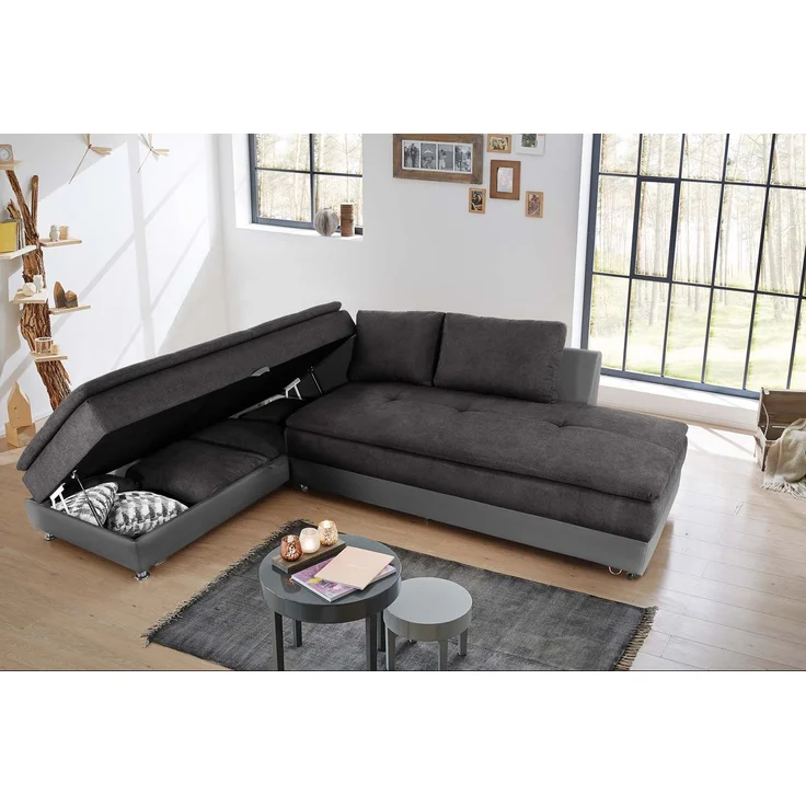 Ecksofa-Dauerschläfer Doppelbett Federkern Bettkasten Couch in Anthrazit Grau – Bild 3