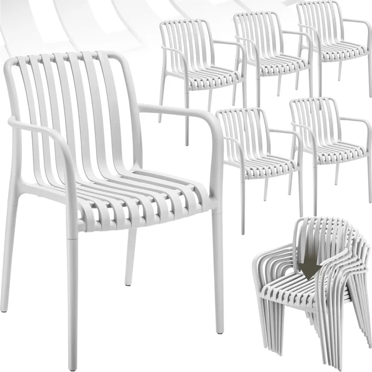 tectake® Gartenstühle stapelbar, Gartenmöbel Set, Balkon Möbel, Bistro Set, Sessel, Outdoor Möbel, Balkonmöbel, Terrassenmöbel - weiß, 6er Set – Bild 1