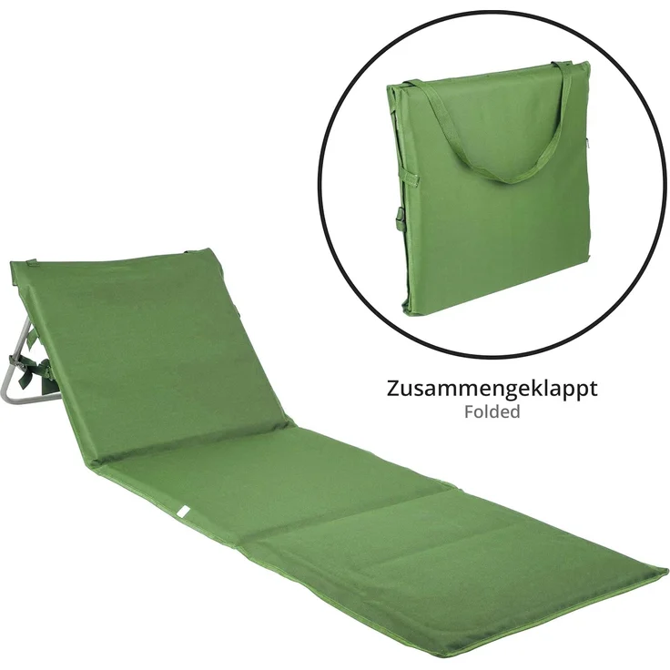 ONVAYA Premium Strandmatte Khaki 2er Set | 2cm gepolstert mit Rückenlehne | Strandliege faltbar | Strandmatratze dunkelblau | Sonnenmatte mit Tragegurt | 161 x 55 x 45 cm – Bild 7