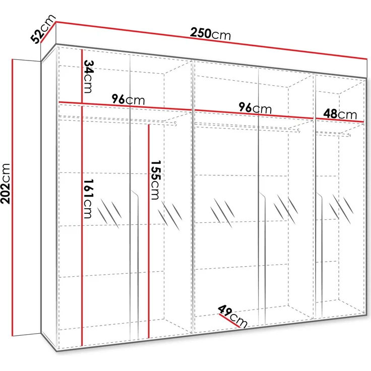 Kleiderschrank Veluna III 250 (Farbe: Weiß / Weiß + Schwarz) – Bild 5