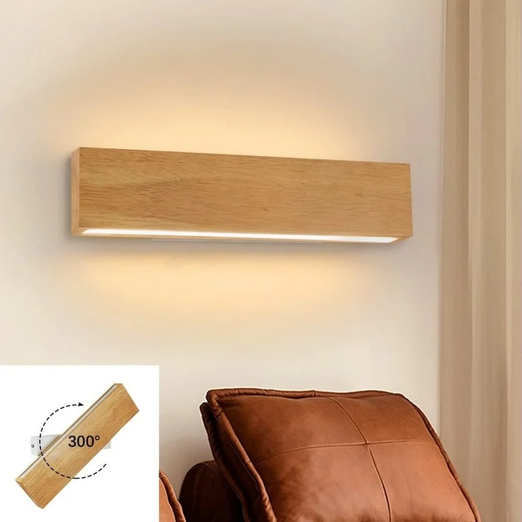 Nettlife LED Wandleuchte Holz 3000K warm weiße Wandbeleuchtung, Drehbar 330 °, LED fest integriert, Warmweiß, Wohnzimmer Schlafzimmer Flur Treppenhaus – Bild 1