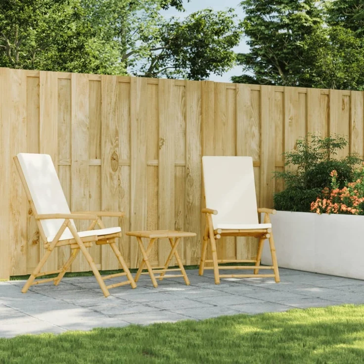 vidaXL Gartenstühle Klappbar Verstellbar 2 Stk. mit Kissen Bambus 365875 – Bild 5