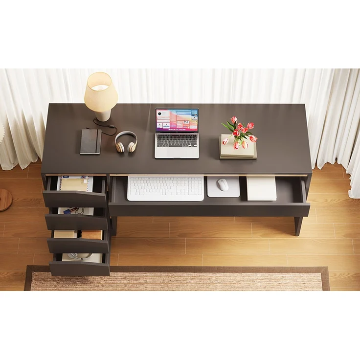 ZUBALIYA Schreibtisch 140x50 cm mit 5 Schubladen, Grau /Eiche-Optik, Moderner Computertisch mit extra großer Arbeitsfläche, Schminktisch mit Stauraum, Bürotisch für Homeoffice, Schlafzimmer und Arbeitszimmer – Bild 13