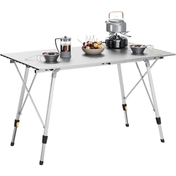 WOLTU Alu Campingtisch klappbar, Falttisch Höhenverstellbar mit Tragetasche & aufrollbarer Tischplatte, Klapptisch Reisetisch 4-6 Personen, für Camping Garten Balkon, 120 * 68. 5cm, Silber – Bild 5