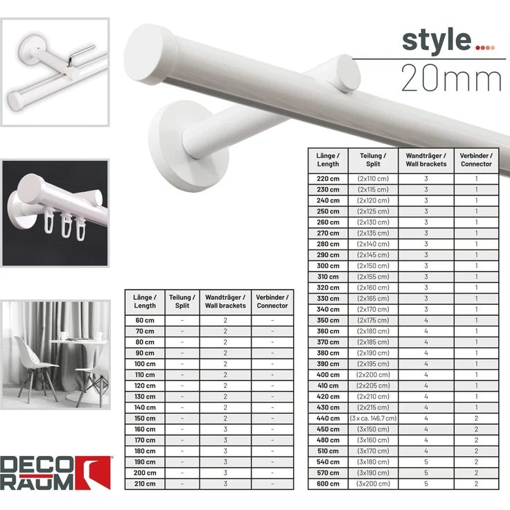 Deco-Raum® Gardinenschiene Innenlauf Weiß Modern | Länge: 540cm | Material: Aluminium | Farbe: Weiß – Bild 3