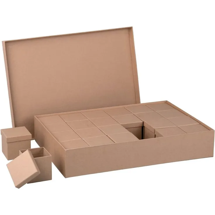 Pappmaché Boxen Set, FSC Recycled 100%, 6 x 6 x 6 cm à 24 + 26 x 38 x 7 cm,...