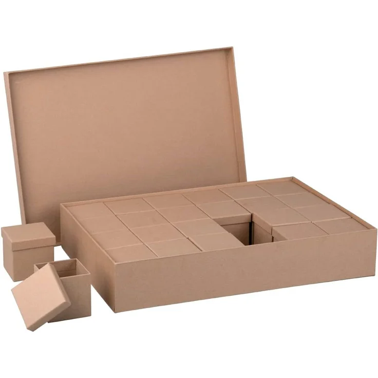 Pappmaché Boxen Set, FSC Recycled 100%, 6 x 6 x 6 cm à 24 + 26 x 38 x 7 cm,...