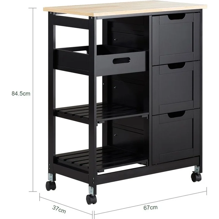 SoBuy FKW79-SCH Küchenwagen, MDF, Lackiert, Schwarz, 67 x 84,5 x 37 cm – Bild 3
