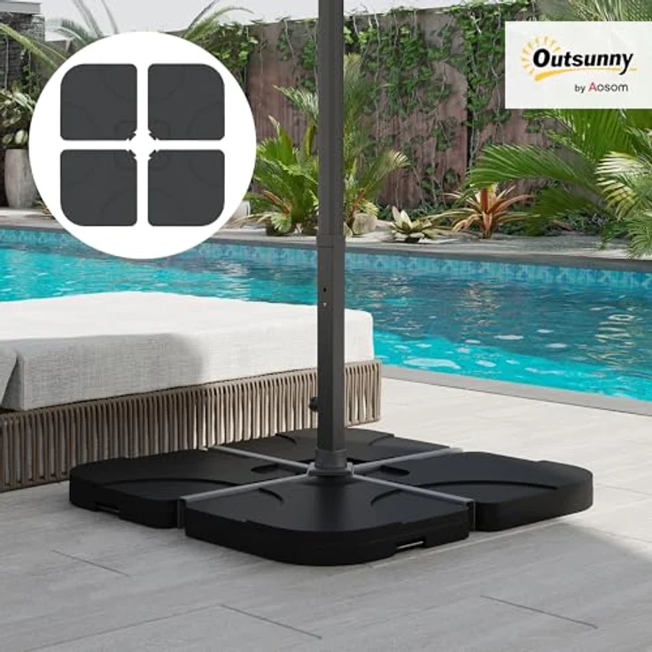 Outsunny Sonnenschirmständer, 4-teilig, Schwarz, Kunststoff, 50x50 cm, mit befüllbaren Gewichten für sicheren Stand – Bild 2
