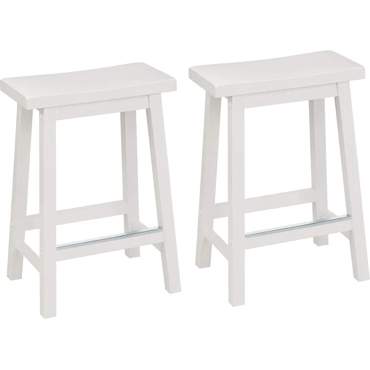 Amazon Basics Hocker für Küchentheke, Sitzfläche aus Massivholz, 61 cm hoch, Weiß, 2 Stück